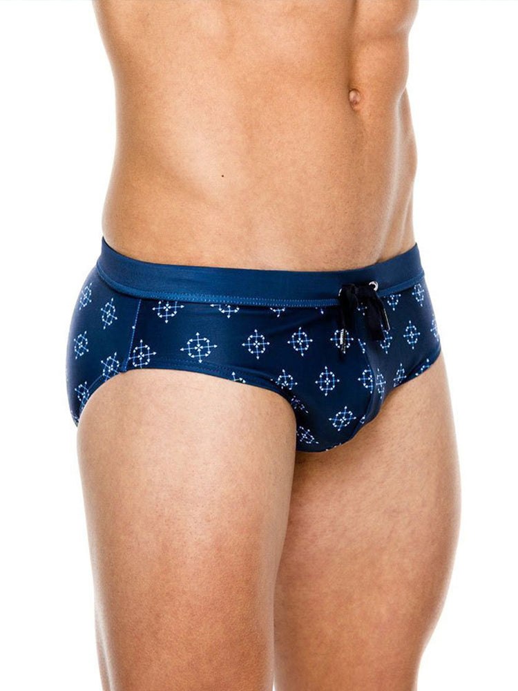 Men Geometry Drawstring Bikini Swim Briefs