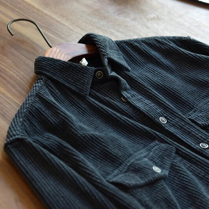 Mens Corduroy Turn Down Collar Long Sleeve Shirts
