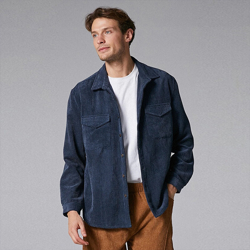 Mens Corduroy Turn Down Collar Long Sleeve Shirts