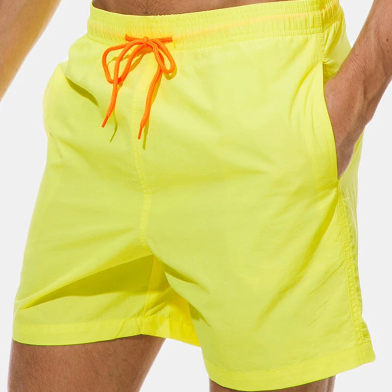 Men Shinny Plain Waterproof Swim Trunks