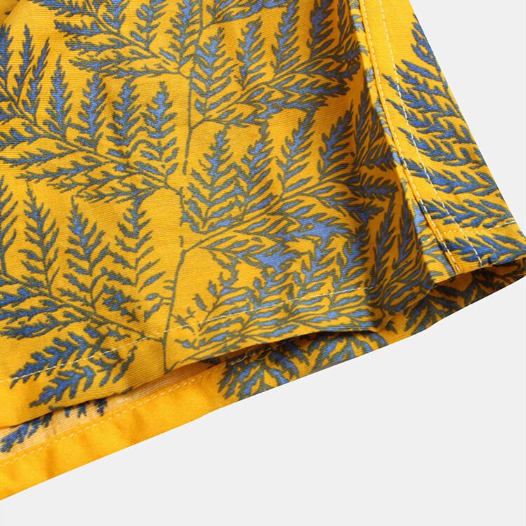 Mens Leaf Printed Turn Down Collar Short Sleeve Shirts