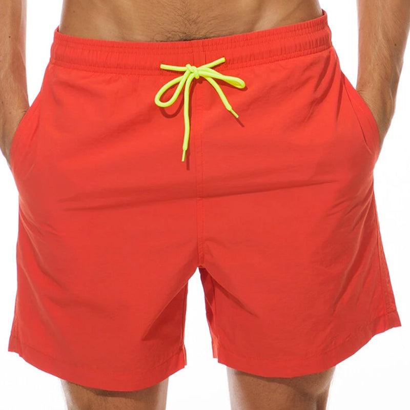 Men Shinny Plain Waterproof Swim Trunks
