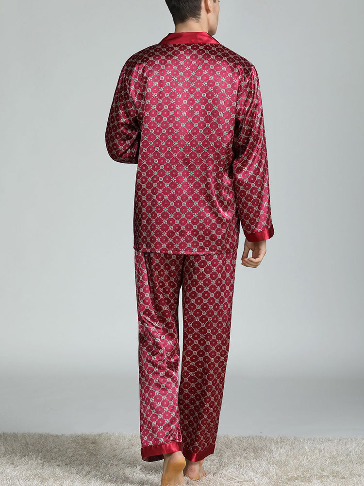 Men's Print Sleepwear Silk Satin Pajamas Set