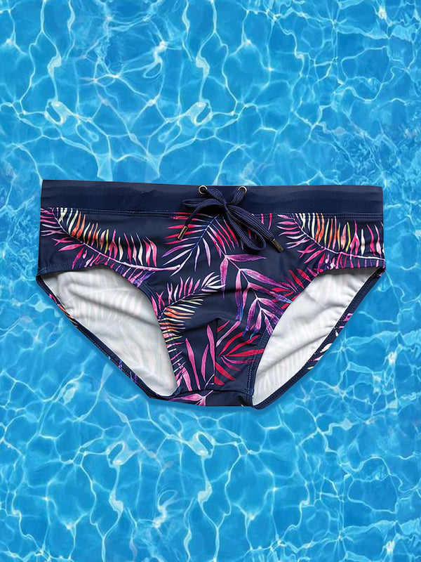 Gradient Leaf Print Men's Swimsuit Briefs