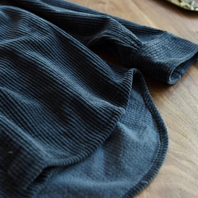Mens Corduroy Turn Down Collar Long Sleeve Shirts