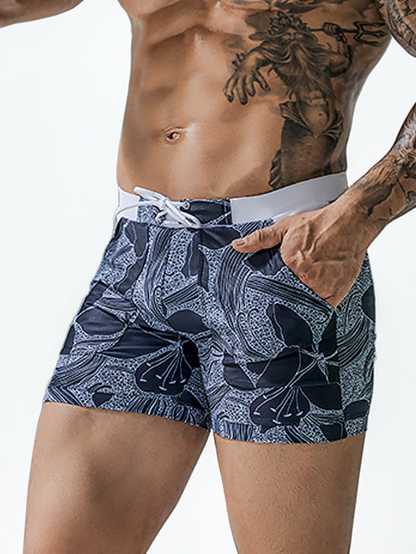 Men Sexy Floral Print Swim Trunks