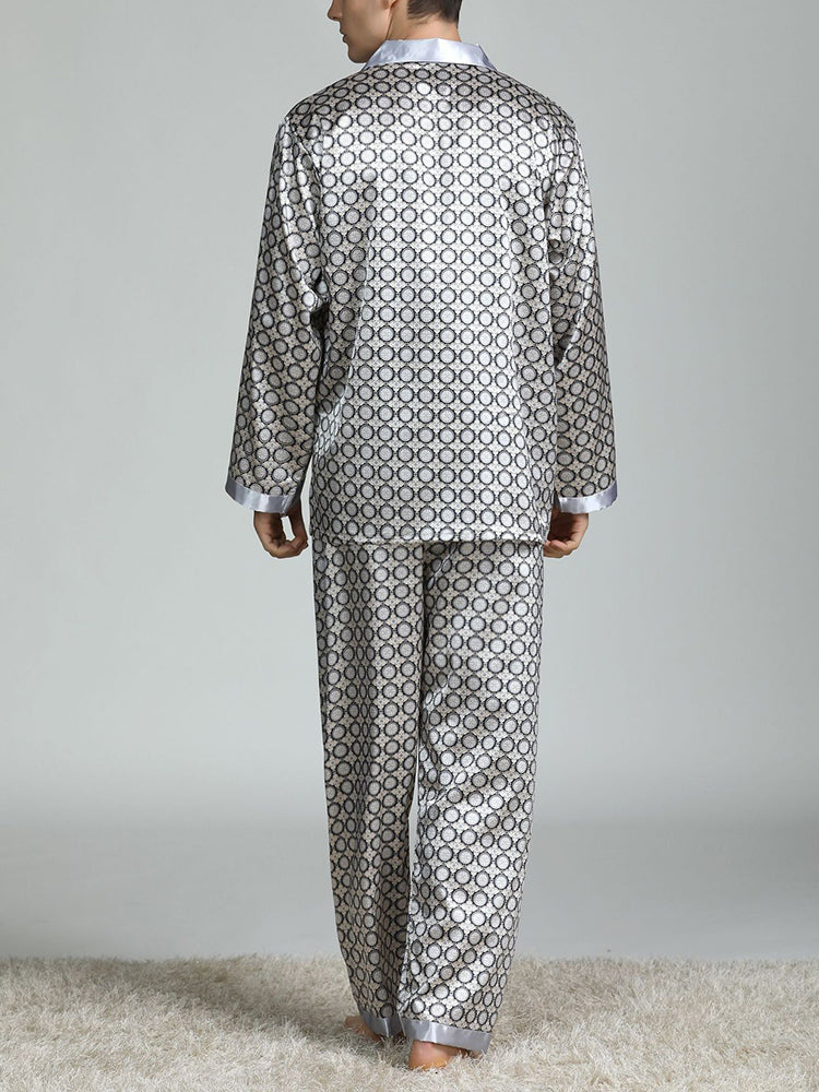 Men's Print Sleepwear Silk Satin Pajamas Set