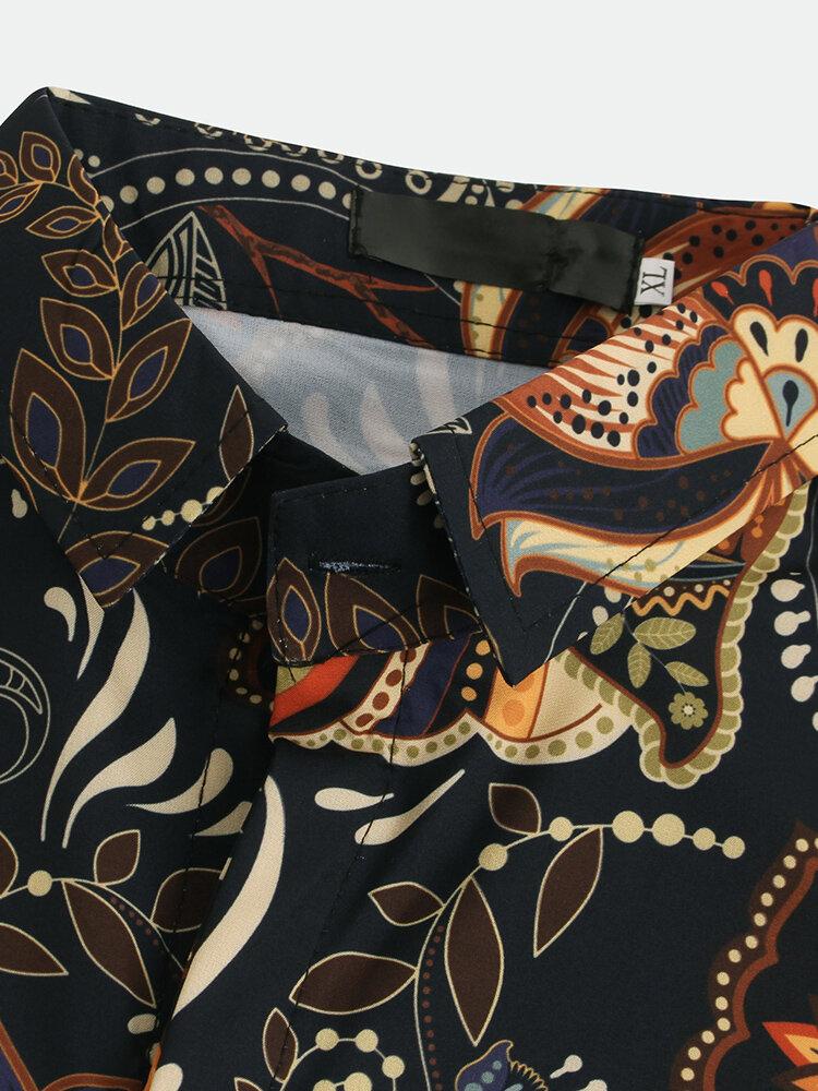 Mens Ethnic Style Flower Printed Breathable Shirts