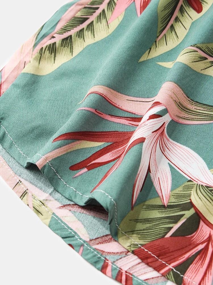 Mens Oil Print Leaf Classical Short Sleeve Shirts