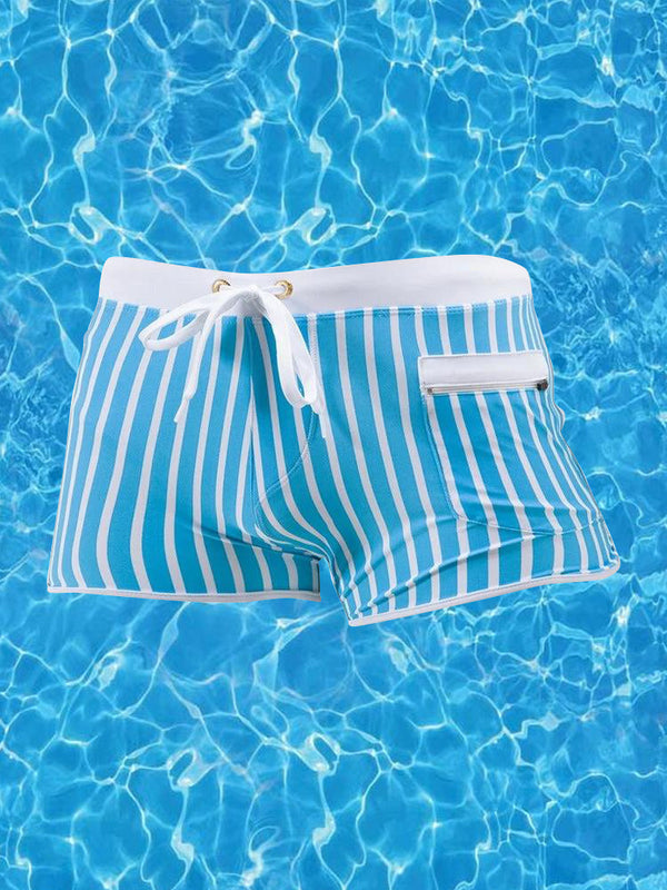 Mens Striped Quick Dry Lining Swim Trunks