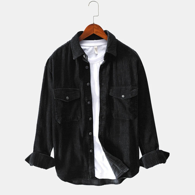 Mens Corduroy Turn Down Collar Long Sleeve Shirts