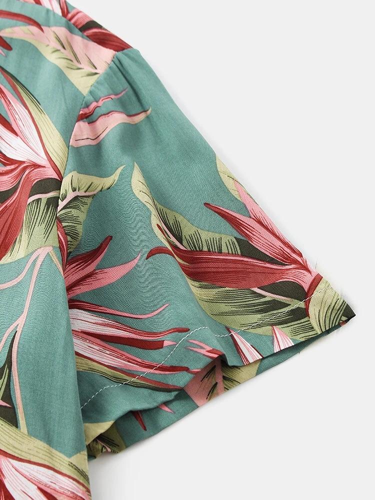 Mens Oil Print Leaf Classical Short Sleeve Shirts