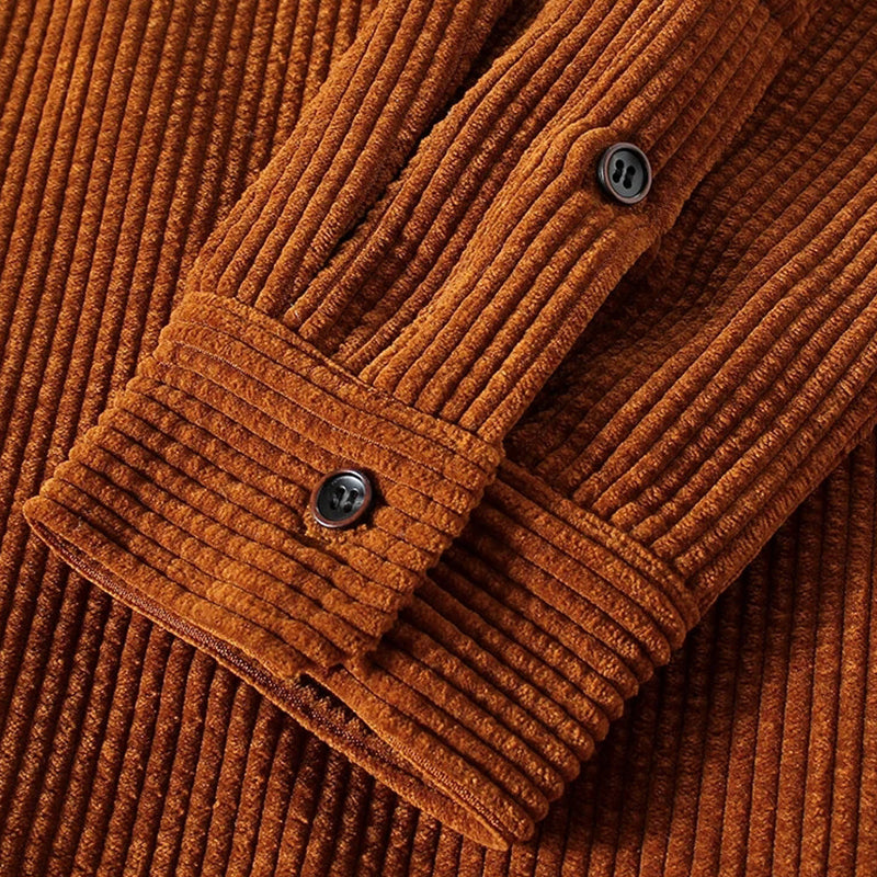 Mens Plain Style Corduroy Casual Long Sleeve Shirts