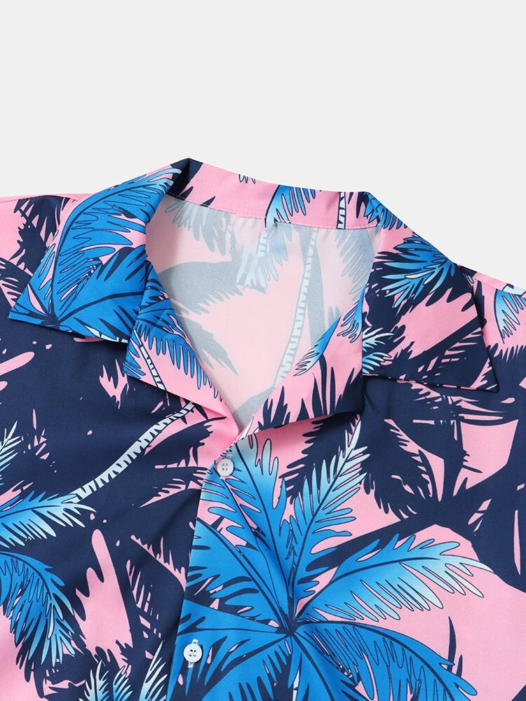 Mens Coconut Tree Print Hawaii Holiday Shirts