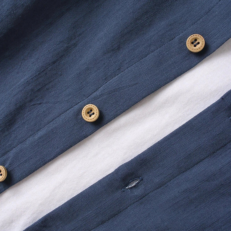 Mens Cotton Patchwork Casual Lapel Collar Shirts