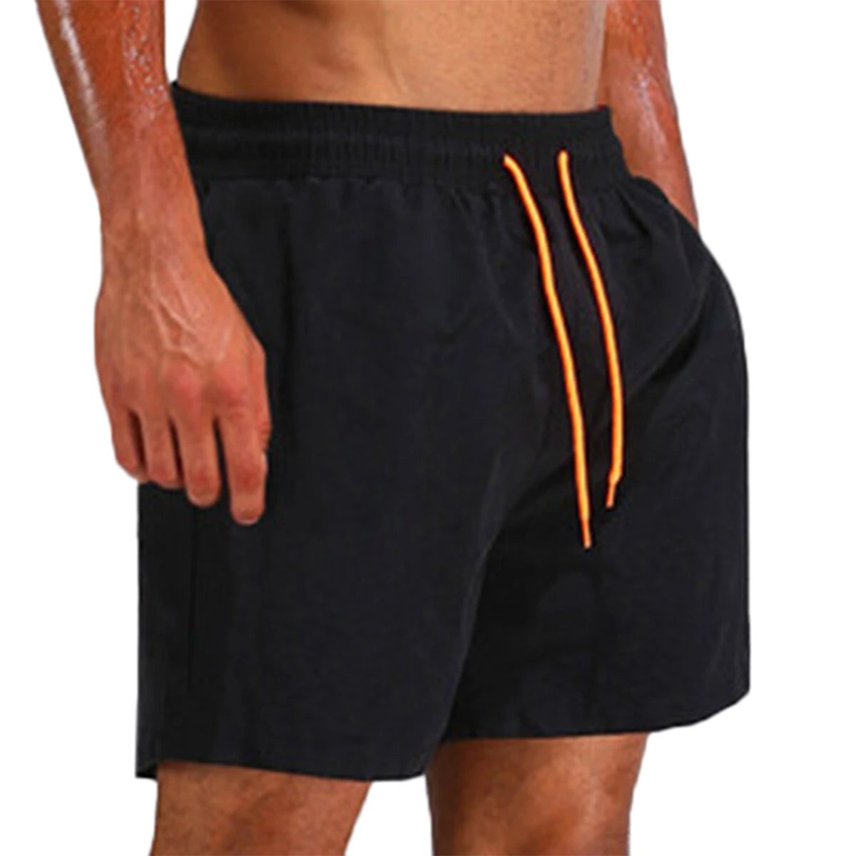 Men Shinny Plain Waterproof Swim Trunks