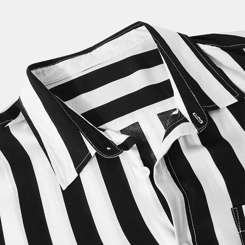 Mens Stripe Relaxed Fit Casual Long Sleeve Shirts