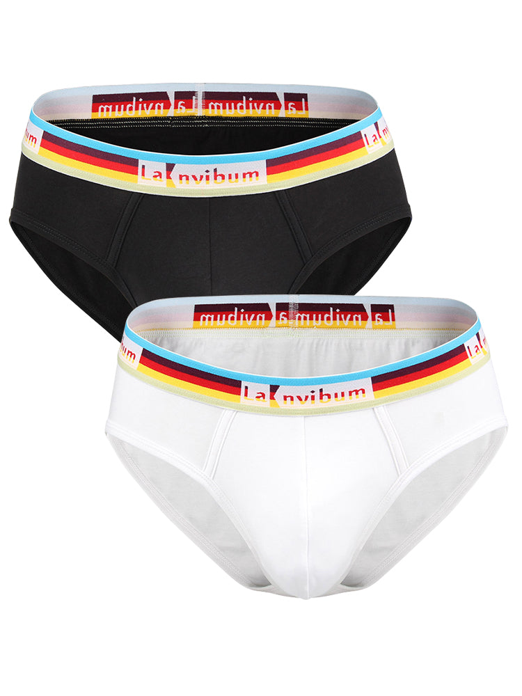 2 Pack Men's Rainbow Waistband Big Pouch Briefs