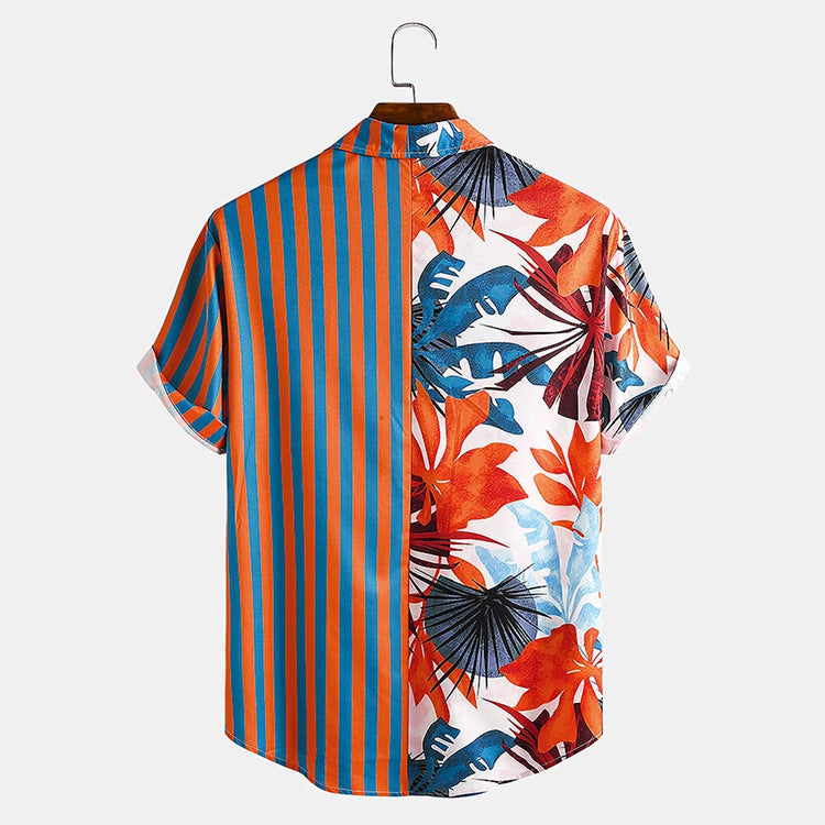 Men Plant & Leaf Striped Patchwork Holiday Shirt