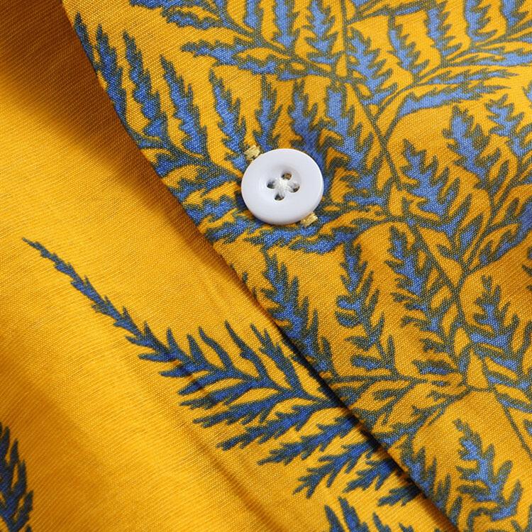 Mens Leaf Printed Turn Down Collar Short Sleeve Shirts