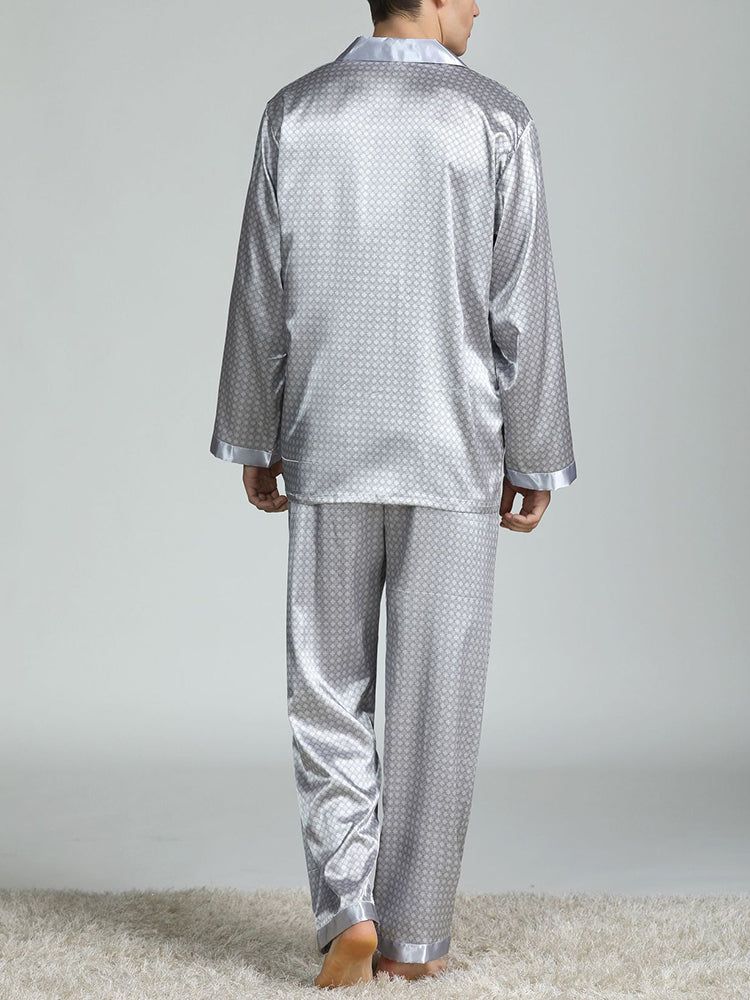 Men's Print Sleepwear Silk Satin Pajamas Set