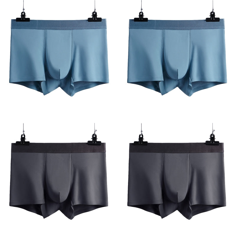 4 Pcs Seamless Ice Silk Solid Men's Boxer Briefs Set