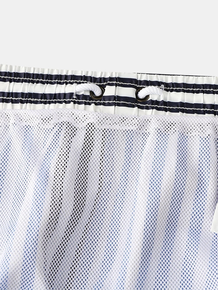 Mens Quick Dry Striped Print Surf Board Short