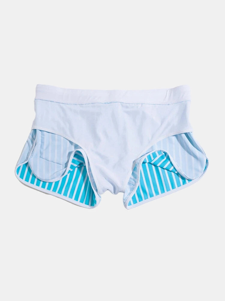 Mens Striped Quick Dry Lining Swim Trunks