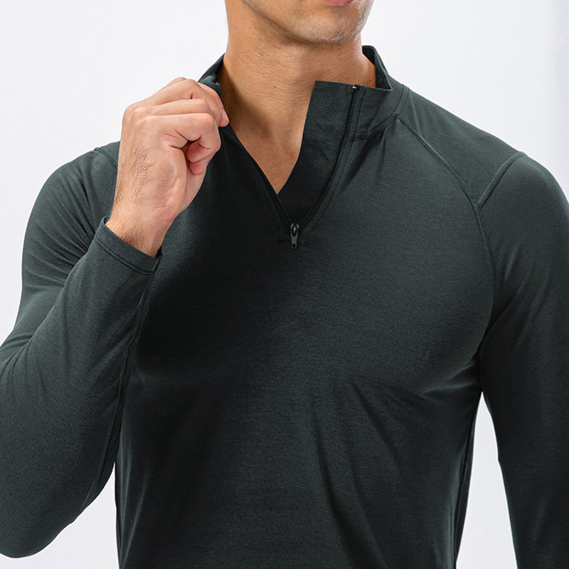 Men's Active Slim-fit Quarter Zip Long Sleeve Outdoor Athletic Performance Pullover