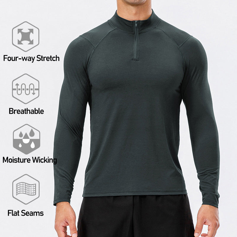 Men's Active Slim-fit Quarter Zip Long Sleeve Outdoor Athletic Performance Pullover