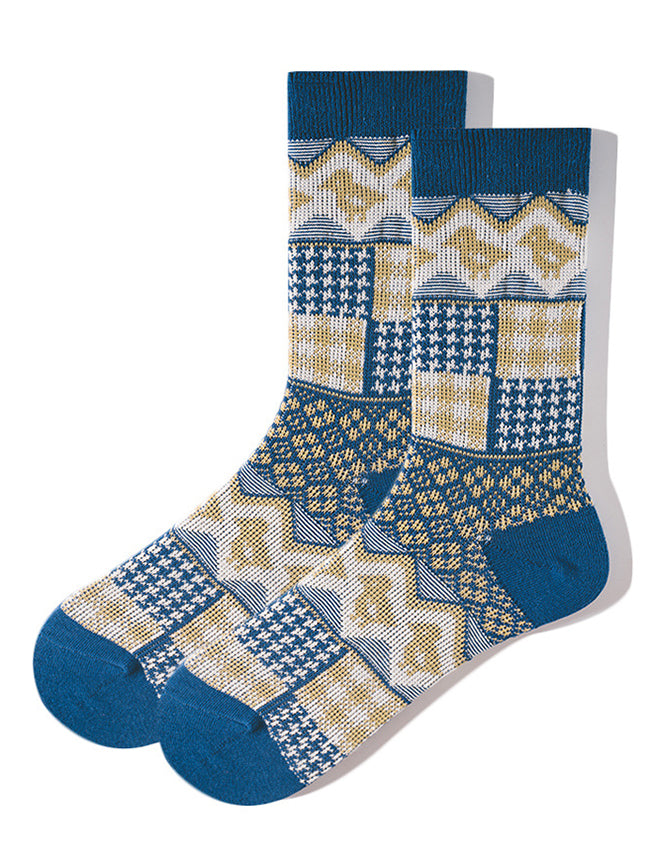 3 Pack Retro Ethnic Jacquard Calf Socks
