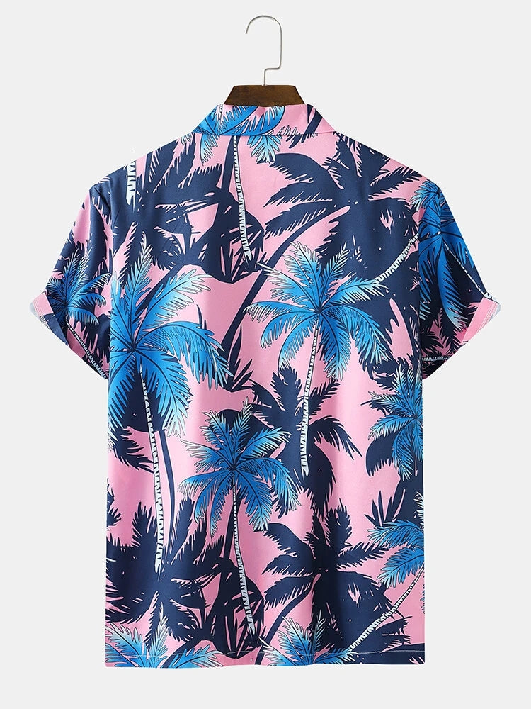 Mens Coconut Tree Print Hawaii Holiday Shirts