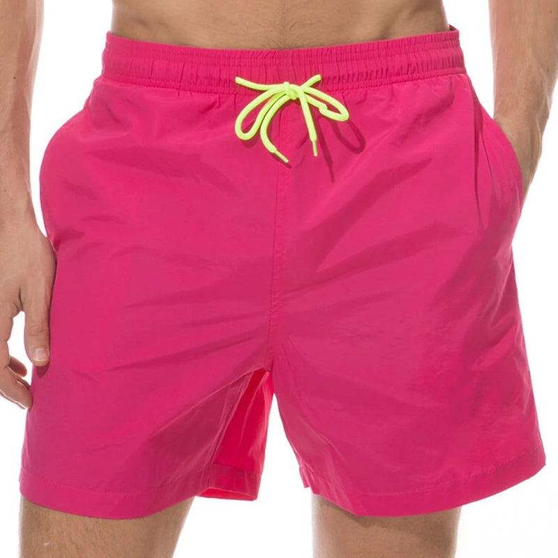 Men Shinny Plain Waterproof Swim Trunks