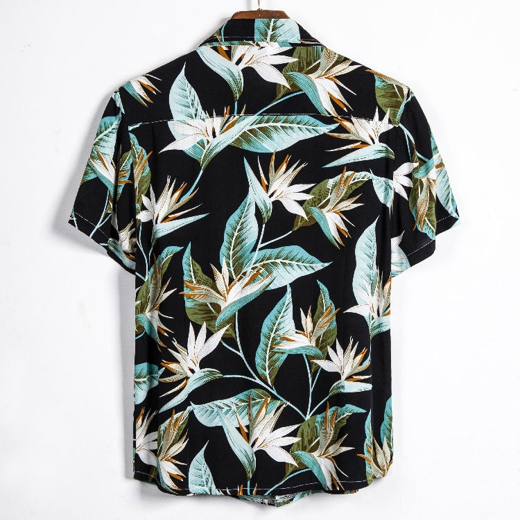 Mens Classical Oil Print Leaf Short Sleeve Shirts