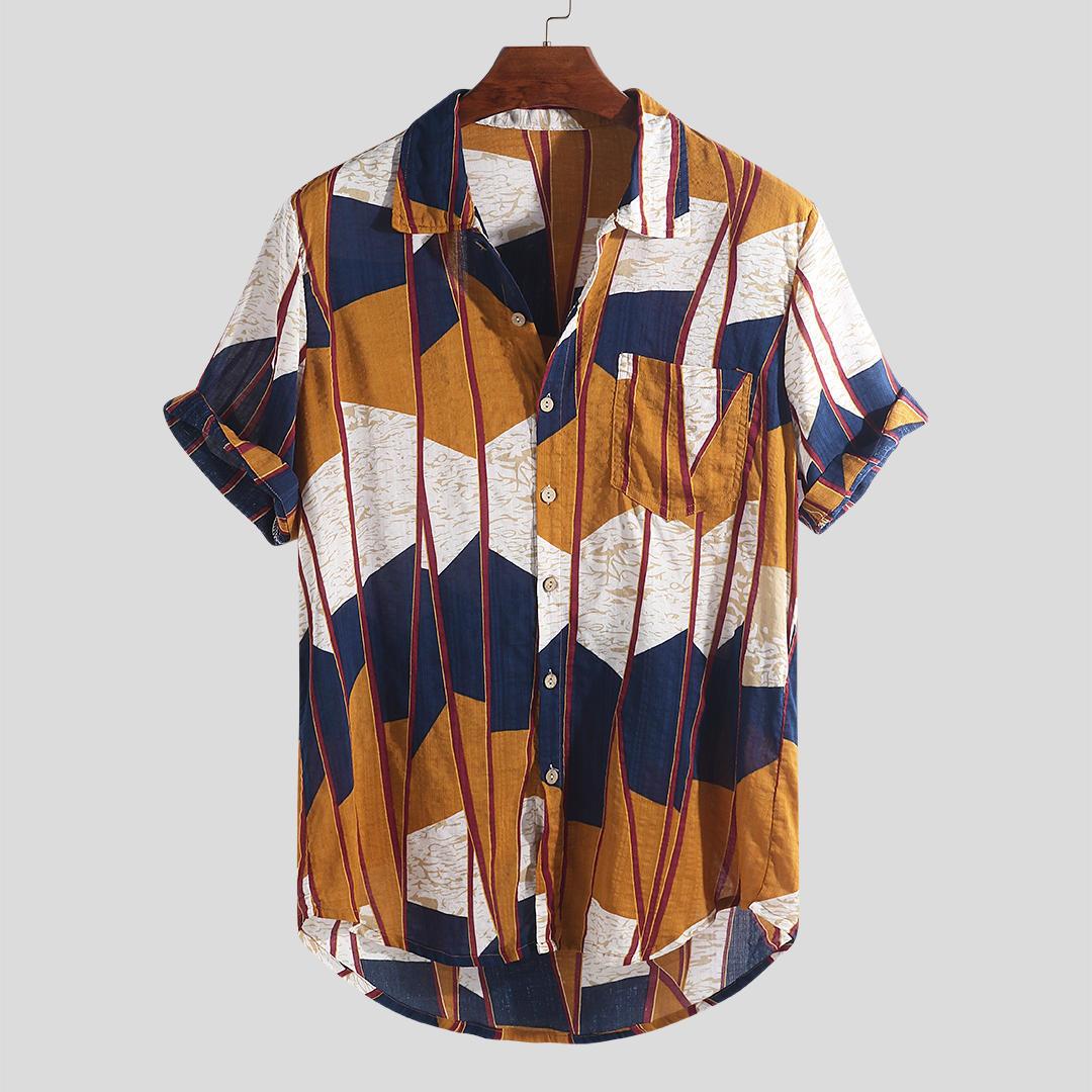 Mens Casual Chest Pocket Loose Short Sleeve Shirts