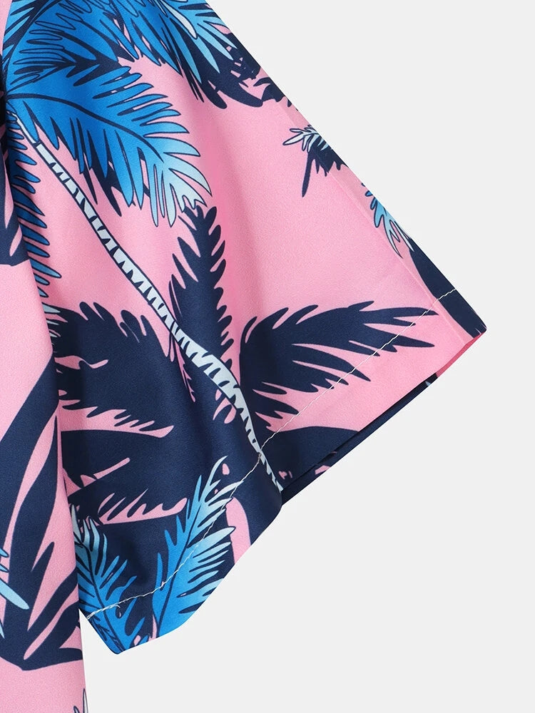 Mens Coconut Tree Print Hawaii Holiday Shirts