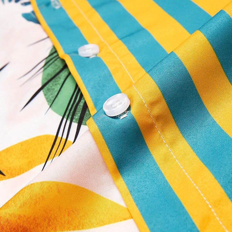 Men Plant & Leaf Striped Patchwork Holiday Shirt