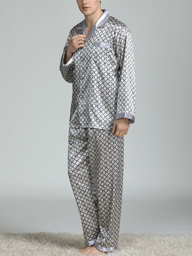 Men's Print Sleepwear Silk Satin Pajamas Set