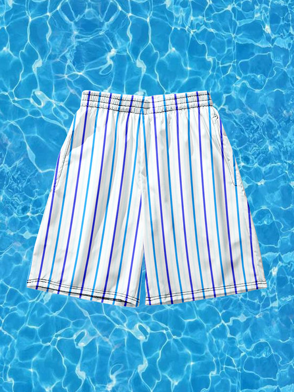 Mens Colorful Stripe Printing Breathable Beach Shorts