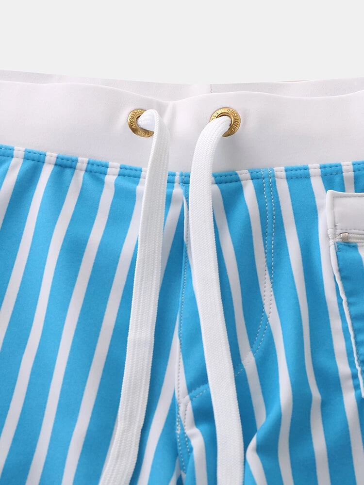 Mens Striped Quick Dry Lining Swim Trunks