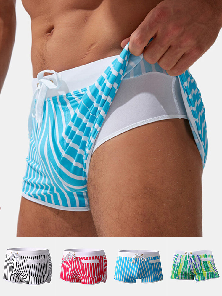 Mens Striped Quick Dry Lining Swim Trunks