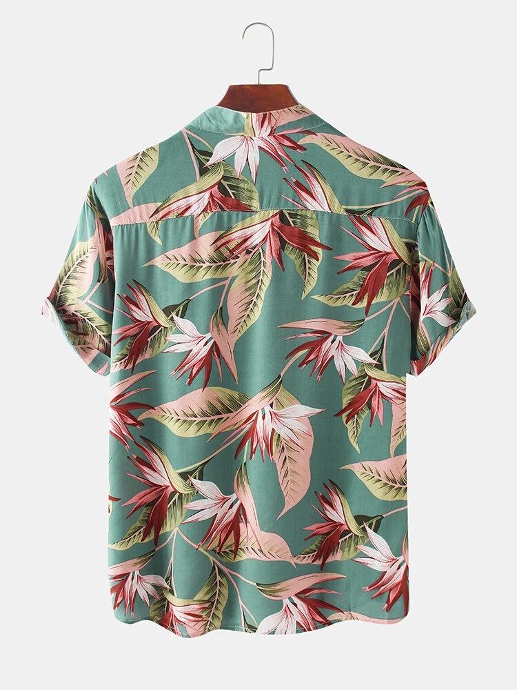 Mens Oil Print Leaf Classical Short Sleeve Shirts