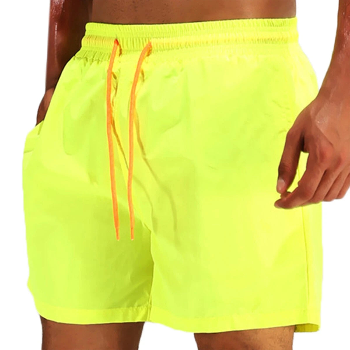 Men Shinny Plain Waterproof Swim Trunks
