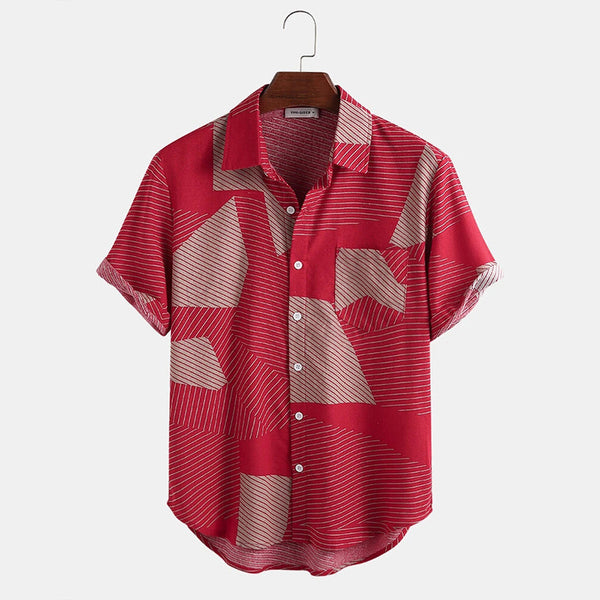 Mens Striped Color Block Short Sleeve Shirts