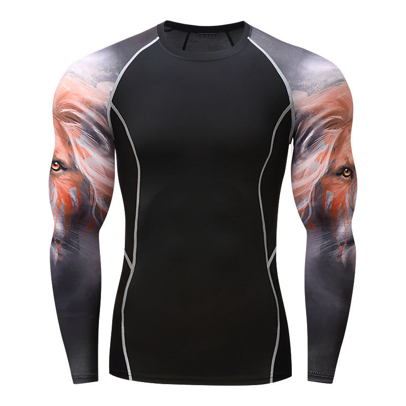 Mens Elastic Sport Training Quick Drying Printing Tops