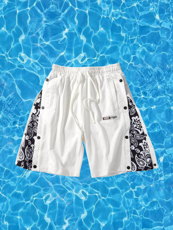 Mens Pattern Patchwork Elastic Active Athletic Shorts