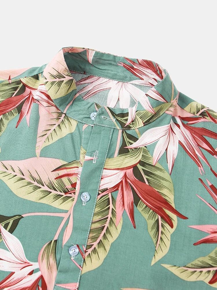 Mens Oil Print Leaf Classical Short Sleeve Shirts