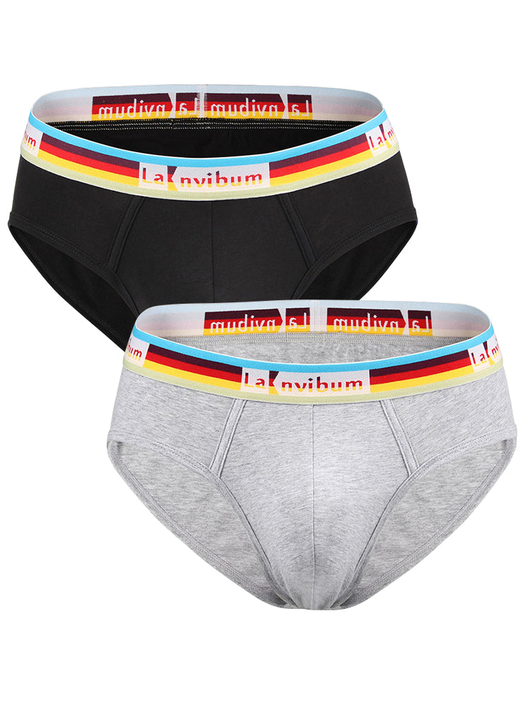 2 Pack Men's Rainbow Waistband Big Pouch Briefs