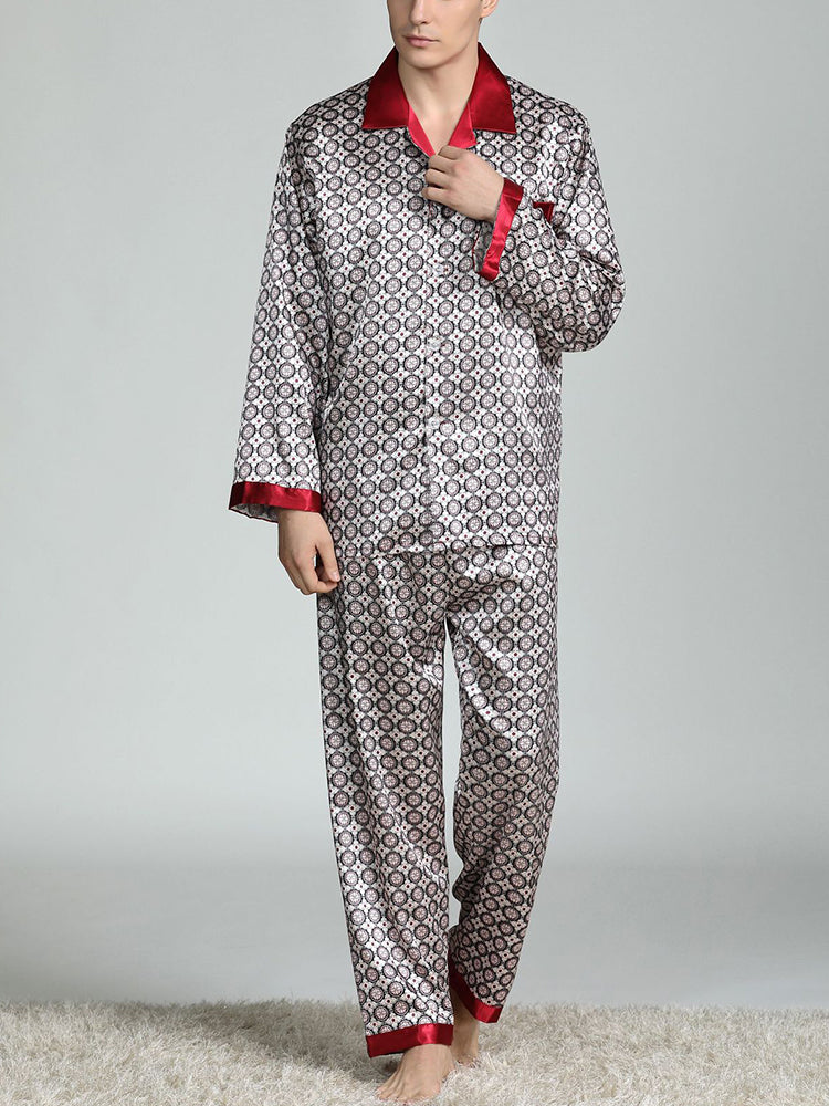 Men's Print Sleepwear Silk Satin Pajamas Set