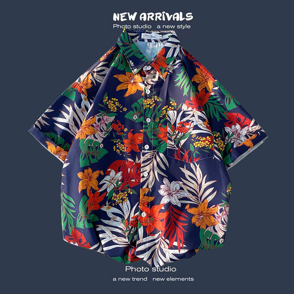 Men's Flower Short Sleeve Frontpocket Hawaiian Shirts